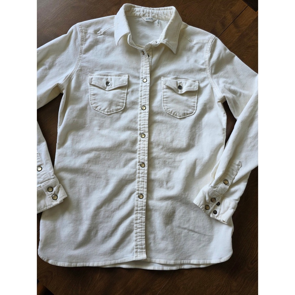 Woolrich Womens S Cream Corduroy Snap Front Western Shirt Long Sleeve Off-White